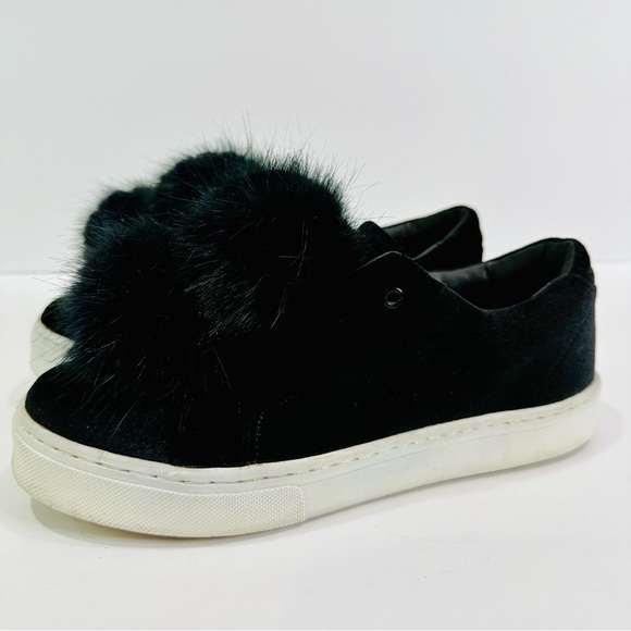 SAM EDELMAN BLACK LEYA VELOUR POM POM SLIP ON SNEAKER ๐ SIZE 9.5M GREAT COND - Picture 2 of 9